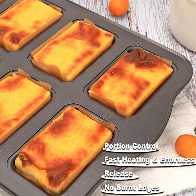 Mini Loaf Baking Pans Set 8-Cavity with 200 PCS Parchment Liners, Nonstick Bakeware Rectangle Bread Pan, Heavy Duty Banana Bread Pan, Grey