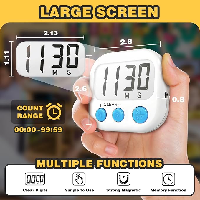 Classroom Timers for Teachers Kids Large Magnetic Digital Timer Teacher Supplies 24 Pack-Blue White