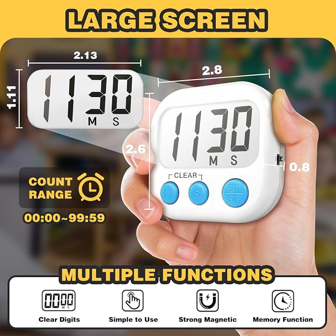 Classroom Timers for Teachers Kids Large Magnetic Digital Timer Teacher Supplies 12 Pack-Blue White