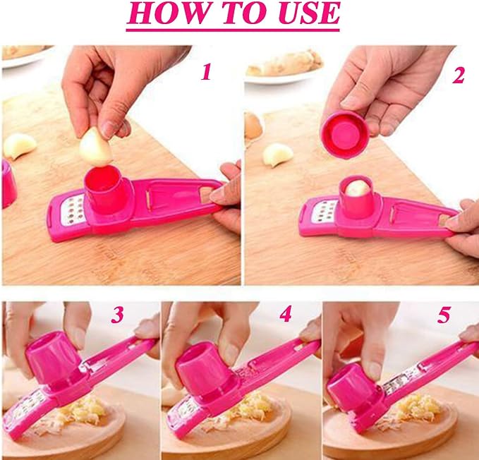 Angel's Peel Lounge Multipurpose Garlic Mincer and Garlic Crusher - Easy Squeeze Clean Garlic Press, Dishwasher Safe Sturdy Tool Compact and Portable Design for Extracts More Paste Per Clove - Pink