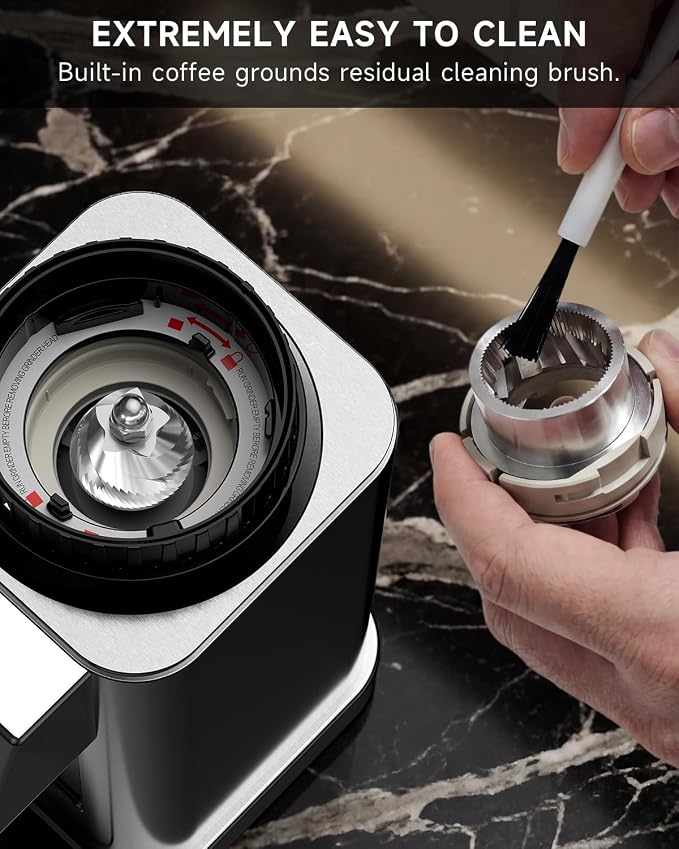 IAGREEA Coffee Grinder for Home Use, Conical Burr Espresso Grinder 48 Grind | 450RPM Low-Speed Anti-Static, Precision Timer For Drip, French Press, Cold Brew, No Mess, Metallic Silver