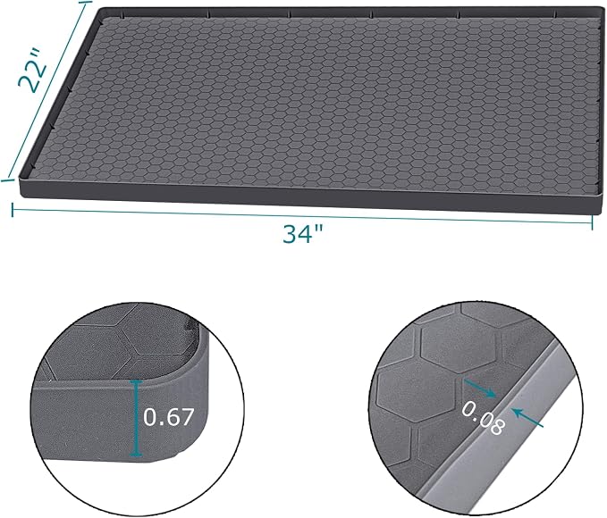 Under Sink Mat 34 x 22 for Kitchen Waterproof, Silicone Under Sink Liner Mat for Bottom of Kitchen Sink, Easy to Clean Bathroom Cabinet Mat Organizers and Storage, Grey