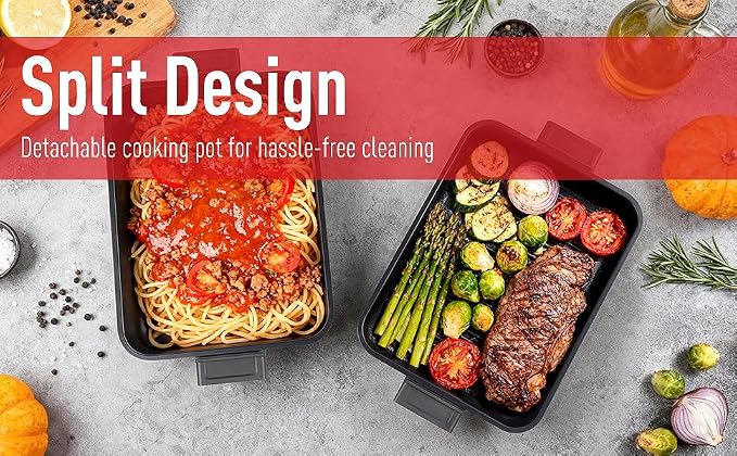 Indoor Grill, Techwood Electric Indoor Grill Griddle 7.5-Quart 1500W Versatile Multi-Cooker with 5-Level Heat Settings, Come with Removable Non-stick Grill Pan& Cooking Pot, Dishwasher Safe