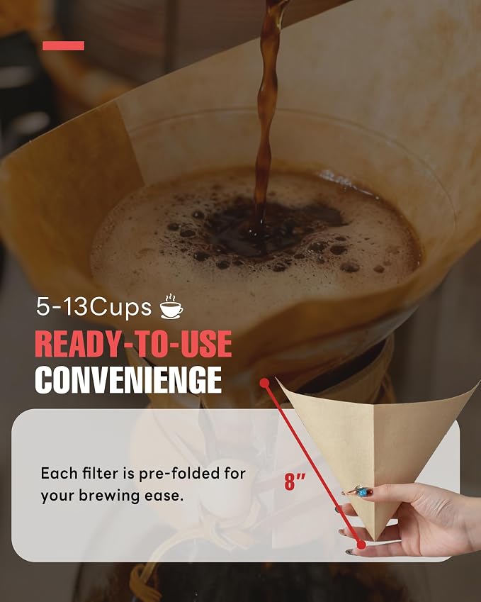 100ct Cone Coffee Filters, for Chemex Pour-Over Coffee Makers | Upgraded Thickness & Purer Taste, Compatible with Most Cone-Shaped Pour-Over Coffee Makers, Convenient Pre-Folded Design