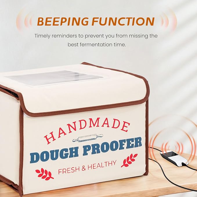 Bread Proofing Box with Heater 50-130°F 3-Sided Heat 24H Timer | Foldable heated fermentation box maintains 50-130°F with 3-sided heat for sourdough starter, pizza dough, yogurt and more