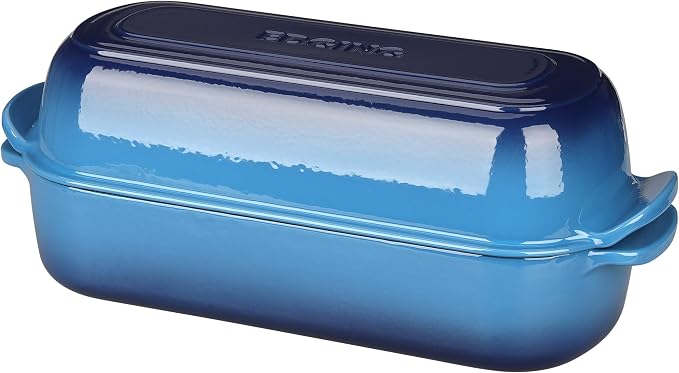 EDGING CASTING Enameled Cast Iron Loaf Pan with Lid, Bread pan, Dutch Oven Bread pan for Homemade Sourdough Bread Baking, 12.5x5.5 inch, 5qt, Lake Blue