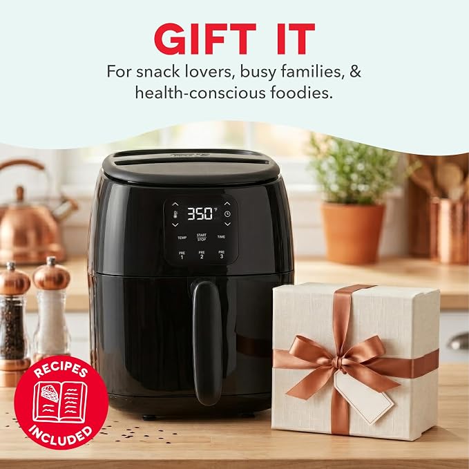 Dash Tasti-Crisp Digital Air Fryer, 2.6 Quart, Black | Small Compact Basket Style Air Fryer for One or Two People, Auto Shut Off, Adjustable Temperature, Dishwasher Safe Parts