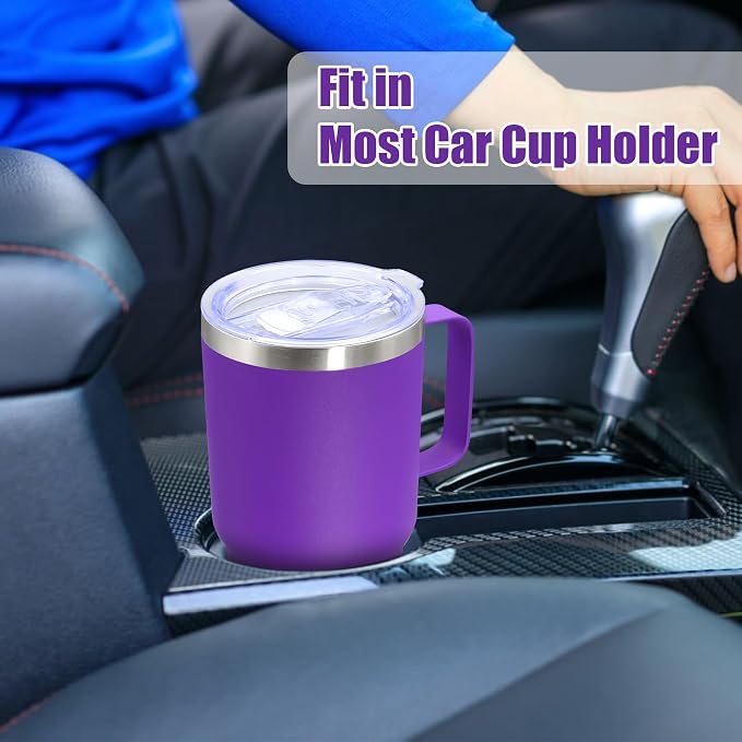 20 oz Tumbler with Handle Coffee Tumblers with Lid Travel Mug Purple 1P | 20oz Tumblers with Handle Double-Wall Insulated Vacuum Coffee Mugs Stainless Steel Tumbler with Handles&Lid Purple 1P