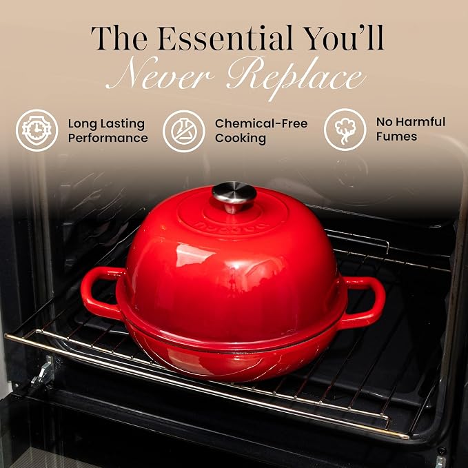 Enamelled Cast Iron Dutch Oven Pot – Dutch Oven For Sourdough Bread Baking – Cast Iron Bread Pot – Red, 6 Quarts, 26cm – by Nuovva