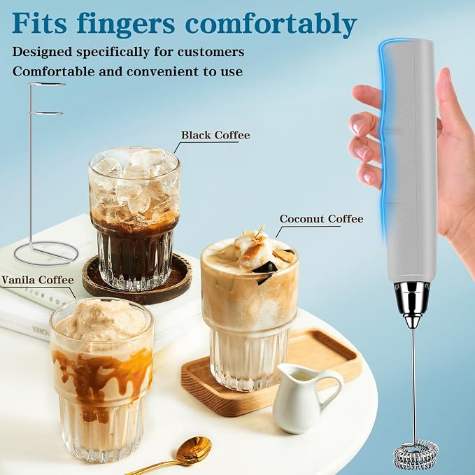 Milk Frother Wand Rechargeable Handheld Whisk Coffee 3 Speed Adjustable | Electric Whisk Drink Mixer with Stainless 3 Whisks Hand Frother , Foam Maker for Latte Cappuccino Matcha Egg Silver