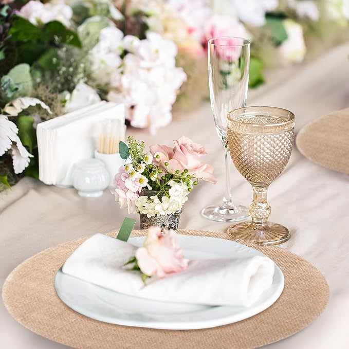 100 Pieces Round Burlap Placemats Bulk 13.78 Inch Reusable Placemats Brown Table Mats Boho Circle Rustic Table Decorations for Wedding Fall Christmas Holiday Farmhouse Party Supplies