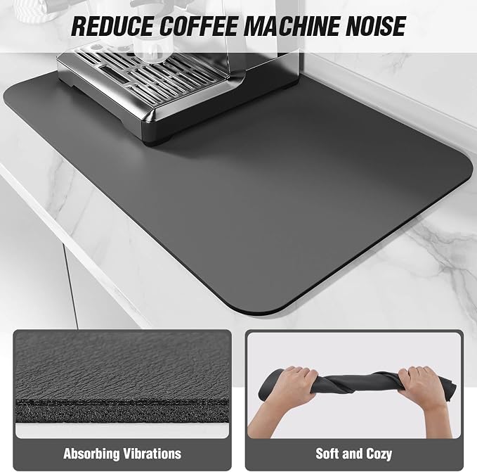 DK177 Coffee Mat - Dish Drying Mat for Kitchen Counter, Hide Stain, Absorbent with Waterproof Rubber Backing, Fit Kitchen Dish Rack Bar Accessories (Dark Gray, 31.5" x 17")