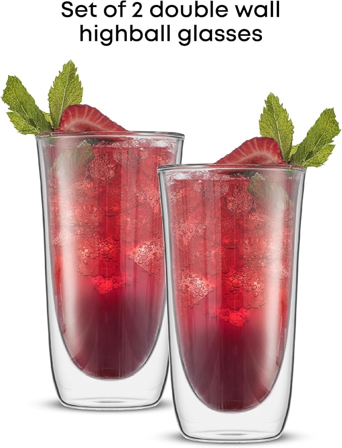 JoyJolt Spike Double Wall Glasses, Cocktail Beer Drinkware Glass Set of 2 - double walled glass 13.5 Ounces