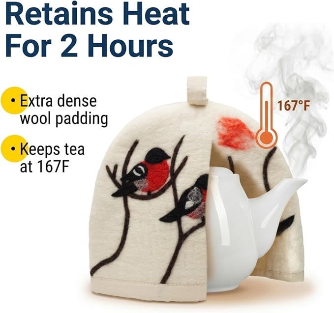 Glaciart One Wool Teapot Cozy Kettle Cover | Dome Shaped Large Tea Cosy, Kettle or French Press | Handmade & Needle Felted from Natural Wool | Warms Up to 2 Hours | Great as Gift