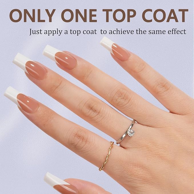Misssix 240Pcs French Tip Press on Nails Long Square Gel Fake Nails Brown | No Need to File 3 in 1 Tips Pre-lasting, White French Nail Tips for Nail Art DIY 15 Sizes