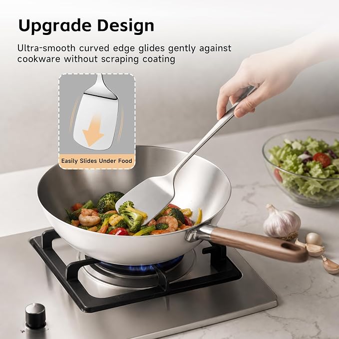 Cooking Utensils Set, 4PCS Stainless Steel Spatula, Dishwasher Safe | Metal Kitchen Utensils Set, Heat Resistant Solid & Slotted Turner, Serving & Slotted Spoons for Flipping Fish, Eggs, Pancakes