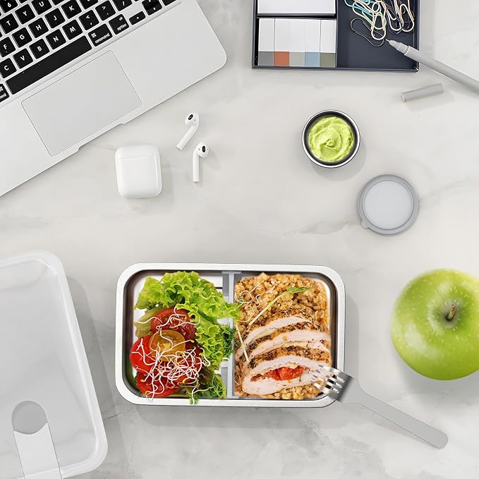 Bakpoco Stainless Steel Bento Lunch Box, 42oz Leak-Proof Metal Lunch Box Containers, Microwave-Safe, with Adjustable Divider, Convenient Lunchbox for Work, Travel