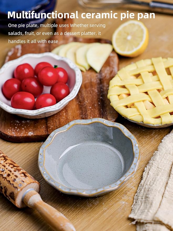 Ceramic Mini Pie Pans Set of 4, 5.8 Inch Pie Plates (Vintage Grey) | Even Heat Distribution, Perfect Individual Servings, Easy Release, Durable Design, Oven Safe, Dishwasher Safe