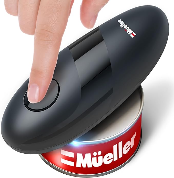 MUELLER HOME SmoothEdge Auto Electric Can Opener, Gray | Battery-Operated, One-Touch w Magnet Lid Lifter, Smooth-Edge Cut Technology, Portable Hands-Free Automatic