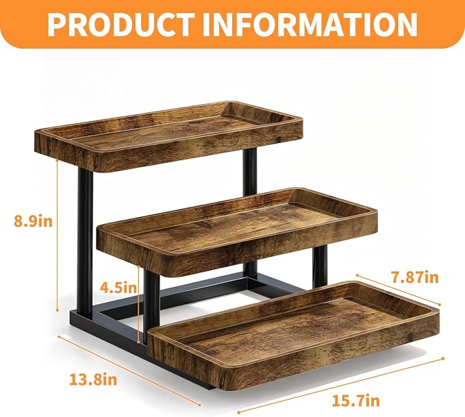 3 Tier Serving Tray for Party, Wood Cupcake Stand with Sturdy Metal Frame | 15.7" Reusable Serving Trays for Party, Tiered Tray Stand Rustic Farmhouse Decor For Fruit, Snacks, Candy & Pastries