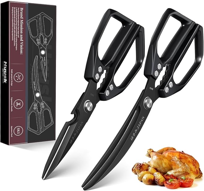 Huusk Kitchen Scissors for Food - Heavy Duty Kitchen Shears all Purpose | Japanese Stainless Steel Poultry Shears for Fish, Vegetables, Chicken Bones, Turkey, Comfortable Handles, Gifts for Women