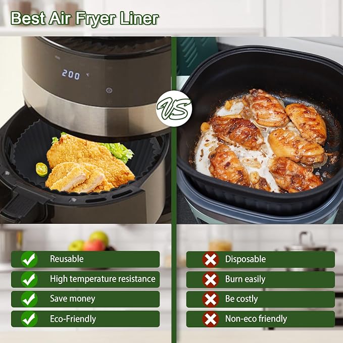3 Pack Air Fryer Silicone Liners, 8Inch Airfryer Liners, AirFryer Basket Liner, Reusable Food Grade Air Fryers Basket Pots Oven Liner Baking Tray, Air Fryer Silicone Mat Accessories Kitchen