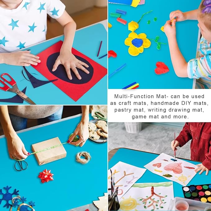 2 Pack Extra Large Silicone Mats for Crafts, Silicone Placemats for Dining Table Countertop Protector, Heat Resistant Baking Mat Reusable Dough Rolling Pad (Blue & Green, 23.6''x15.7'')