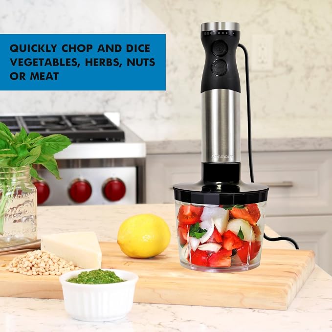 Kenmore Immersion Blender - Handheld Stick Mixer, Electric Hand Blender with Stainless Steel Shaft, Whisk, Variable Speed for Smoothies, Milkshakes, Baby Food, Puree, Batidora de Inmersión