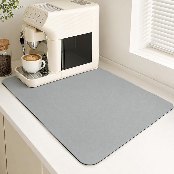 Coffee Mat Dish Drying,Non-Slip Easy Clean Sink Mat,Heat-resistant ,Fit Under Coffee Maker, Espresso Machine, Pot, Dish Rack (gery, 20"x30")