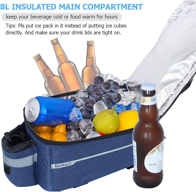 RAYMACE Bike Rear Rack Bag, Bike Trunk Cooler Bag | Bicycle Pannier for Warm or Cold Items (Navy)