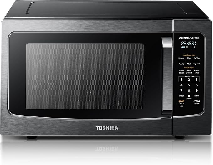 TOSHIBA Countertop Microwave Oven with Inverter Technology, 1.6 Cu.Ft | Smart Sensor, Auto Defrost, 13.6" Turntable, Kitchen Essentials, 1250W, Black Stainless Steel
