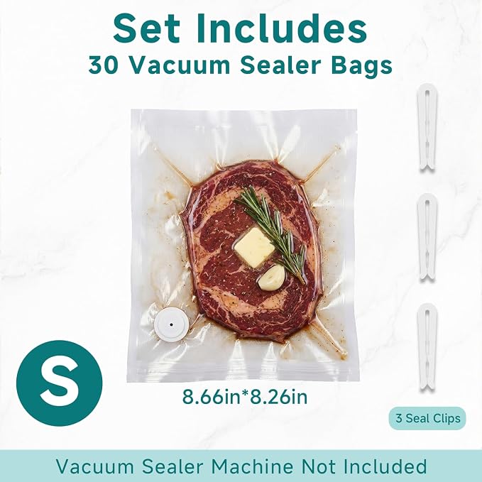 Mehomeli Reusable Vacuum Sealer Bags, 30 Small Bags, 8.66 × 8.26in | BPA-free, Freezer and microwave safe, Leak-proof and odor-resistant, Compatible with most handheld vacuum sealers