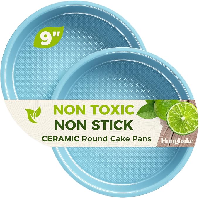 Ceramic Nonstick 9” Round Cake Pans, Heavy-Duty Aluminized Steel | Non-Toxic 9 Inch Round Cake with Diamond Texture, Cake Pans 9 Inch Round for Baking Cheesecake, Cream, 2-Pack
