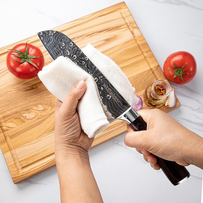 Seido Master 17-Piece Damascus Knife Block Set, Acacia Wood Block | Damascus steel kitchen knives with matching storage block for complete home chef prep