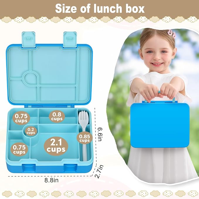 JOOPETALK Chill Bento Lunch Box for Kids Adult with Ice Pack,6-Compartment Reusable Leak-proof Lunch Container for Girls Boys to School,Keep Food Cold&Fresh,Dishwasher & Freezer Safe