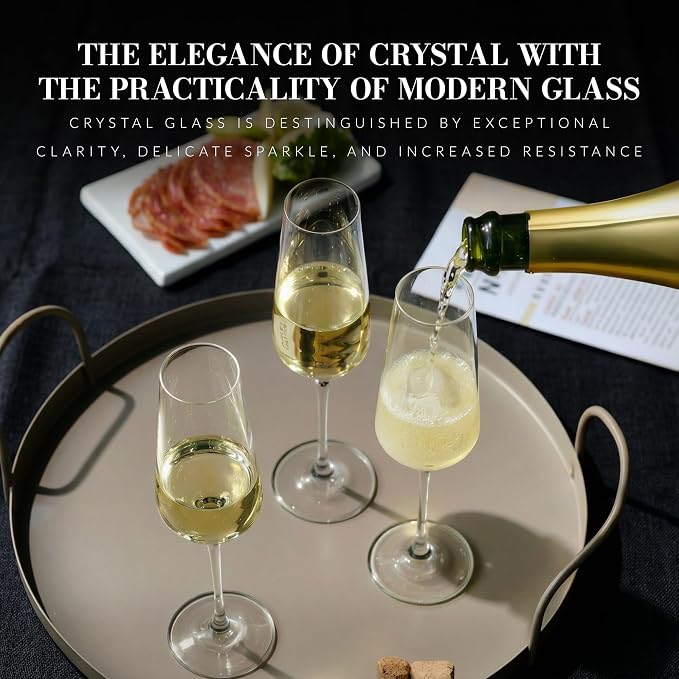 KROSNO Champagne Flutes Set of 6, 6.1 oz, Avant-Garde Collection | Drinking Glasses, Led-Free Crystal Glasses for Prosecco Sparkling Wine, Wedding Champagne Flutes, Dishwasher Safe
