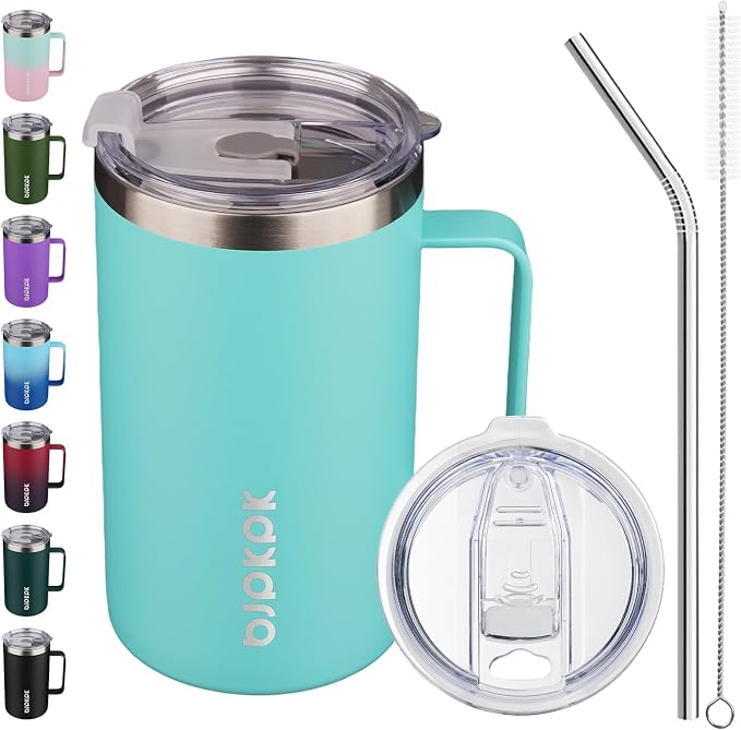 BJPKPK 25oz Insulated Coffee Mug with Handle, Stainless Steel Travel Mug | Keeps Drinks Hot & Cold, Double Wall Vacuum, 2 Lids Included, BPA-Free Coffee Tumbler for Home, Office & Travel