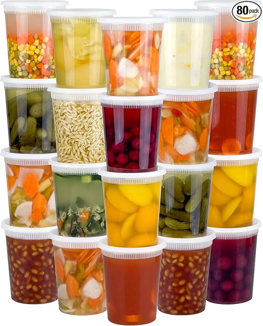 Dipoo 40 Sets (80-Piece) Deli Containers with Lids 32 oz | Leak-Proof & BPA Free Airtight Takeout Plastic Food Storage Containers for Soup, Freezer/Microwave/Dishwasher Safe