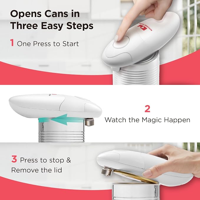 Kitchen Mama Auto Electric Can Opener, White | Automatic, Hands Free, Smooth Edge, Food-Safe, Battery Operated