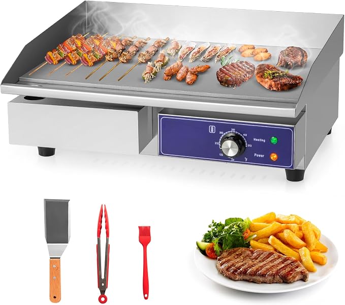 Giantex Commercial Electric Griddle, 22" Countertop Flat Top Grill | 2000W Stainless Steel Teppanyaki Grill with Cast Iron Griddle Plate, 122℉-572℉ Adjustable Temp Control for Home & Restaurant