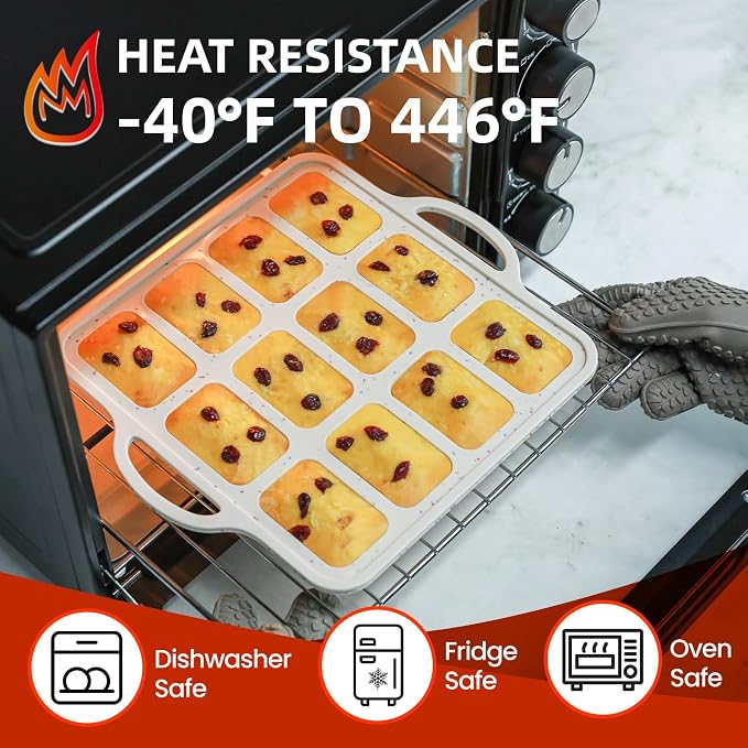 Silicone Mini Loaf Pans with Metal Reinforced Frame,12-Cavity loaf pans 2Pc | BPA Free, Oven Dishwasher Safe, Food-Grade Silicone, Heat-resistant: -104°F to 446°F, Easy Release & Clean