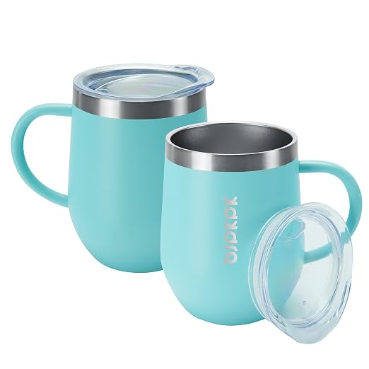 BJPKPK 2PCS Insulated Coffee Mug with Lid, 12oz Stainless Steel Tumbler | Travel Coffee Mug with Handle, Vacuum Insulated Tumbler Cup for Camping, Office, Home, BPA Free Lid, Hot & Cold