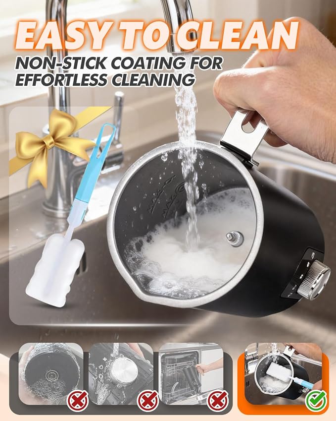 5-in-1 Electric Milk Frother and Steamer, Automatic Milk Foamer Hot Chocolate Maker with Wood Grain Handle, 11.8oz Milk Warmer and Heater for Latte, Cappuccino, Hot Cocoa Maker, Frother for Coffee
