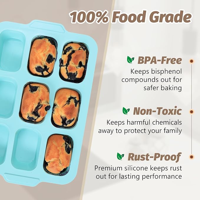 Nonstick Silicone Mini Loaf Pans: 9-Cavity Small Banana Bread Loaf Pans | for Baking Cornbread with Metal Frame - Mini Meatloaf Tin for Oven - Brownie Tray for Baker Baking Lover Toeusog