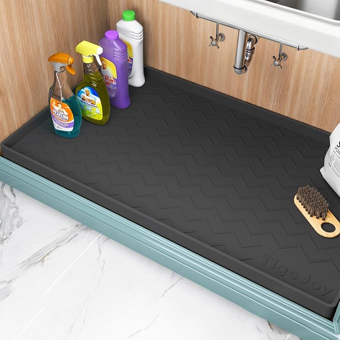 TigeJoy Under Sink Mats for Kitchen Waterproof 25" x 22", Cabinet Liner | Leak-Proof Silicone Mat Sink Protector, Kitchen Essentials Organizer and Storage,Boot or Shoe Tray, Pet Feeding Mat