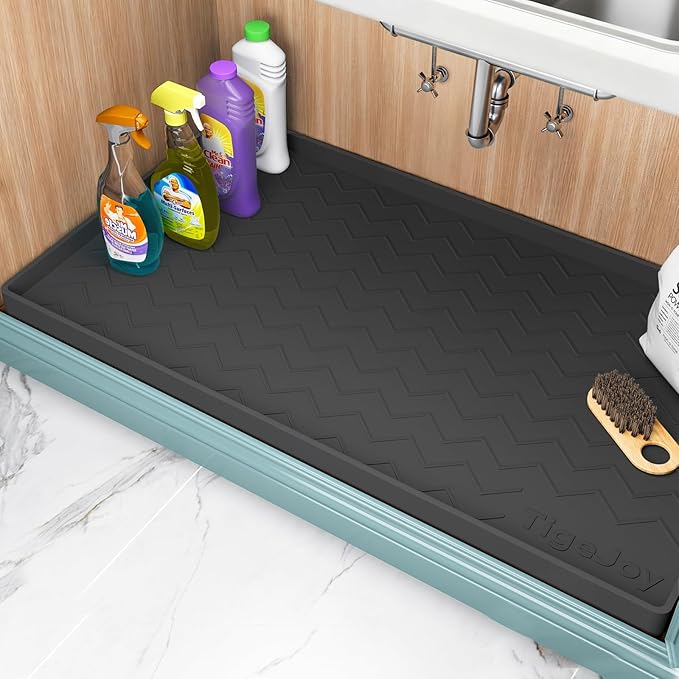 TigeJoy Under Sink Mats for Kitchen Waterproof 31" x 19", Cabinet Liner | Leak-Proof Silicone Mat Sink Protector, Kitchen Essentials Organizer and Storage,Boot or Shoe Tray, Pet Feeding Mat