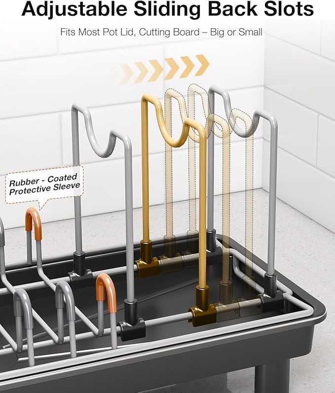 Small Dish Drying Rack Carbon Steel Dish Rack Rustproof for Kitchen Counter Compact Dish Drainer with Adjustable Slots for Small Kitchens & Apartments 16.5×6.5×7inch Black