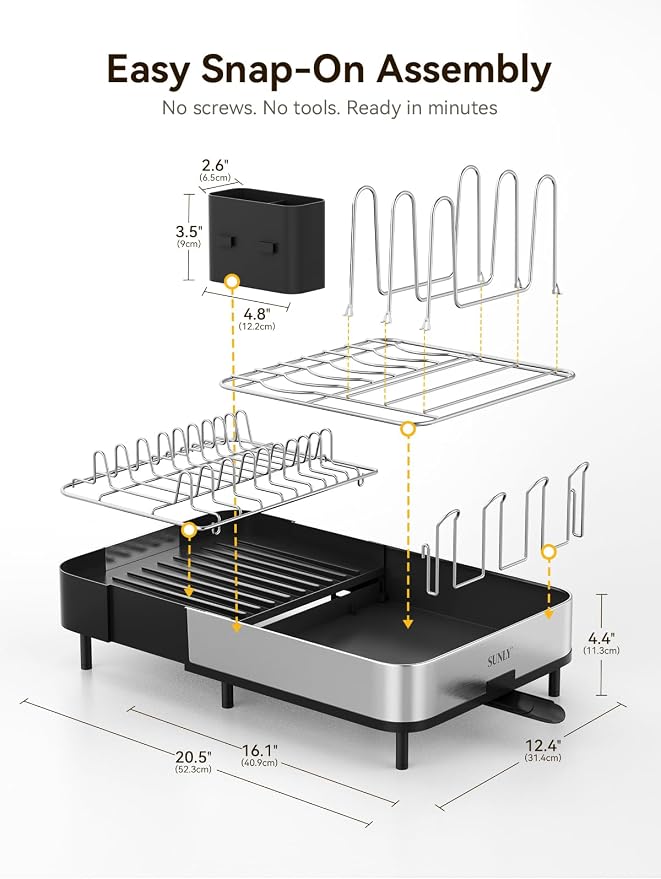 Dish Drying Rack, Expandable 304 Stainless Steel Kitchen Organizer, Black | 304 Stainless Steel for Rust Resistance, Auto-Drainage for a Dry Countertop, Flexible Storage for Dishes, Pans & Utensils