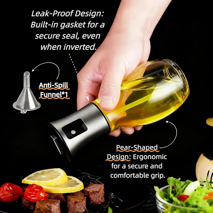 oil sprayer for cooking，Olive Oil Fine Mist Spray Bottle6.7oz/200ml | Portion control mist for air fryer, salad, BBQ, refillable & reusable, fine mist olive oil kitchen sprayer,labels