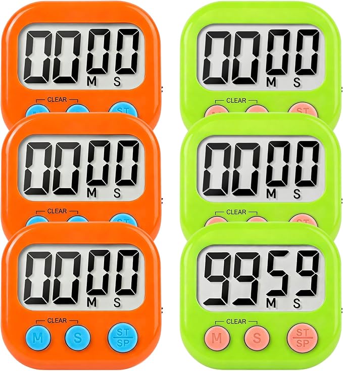 6 Pack Digital Kitchen Timer Small Classroom Timers for Kids Teachers (Orange&Green)
